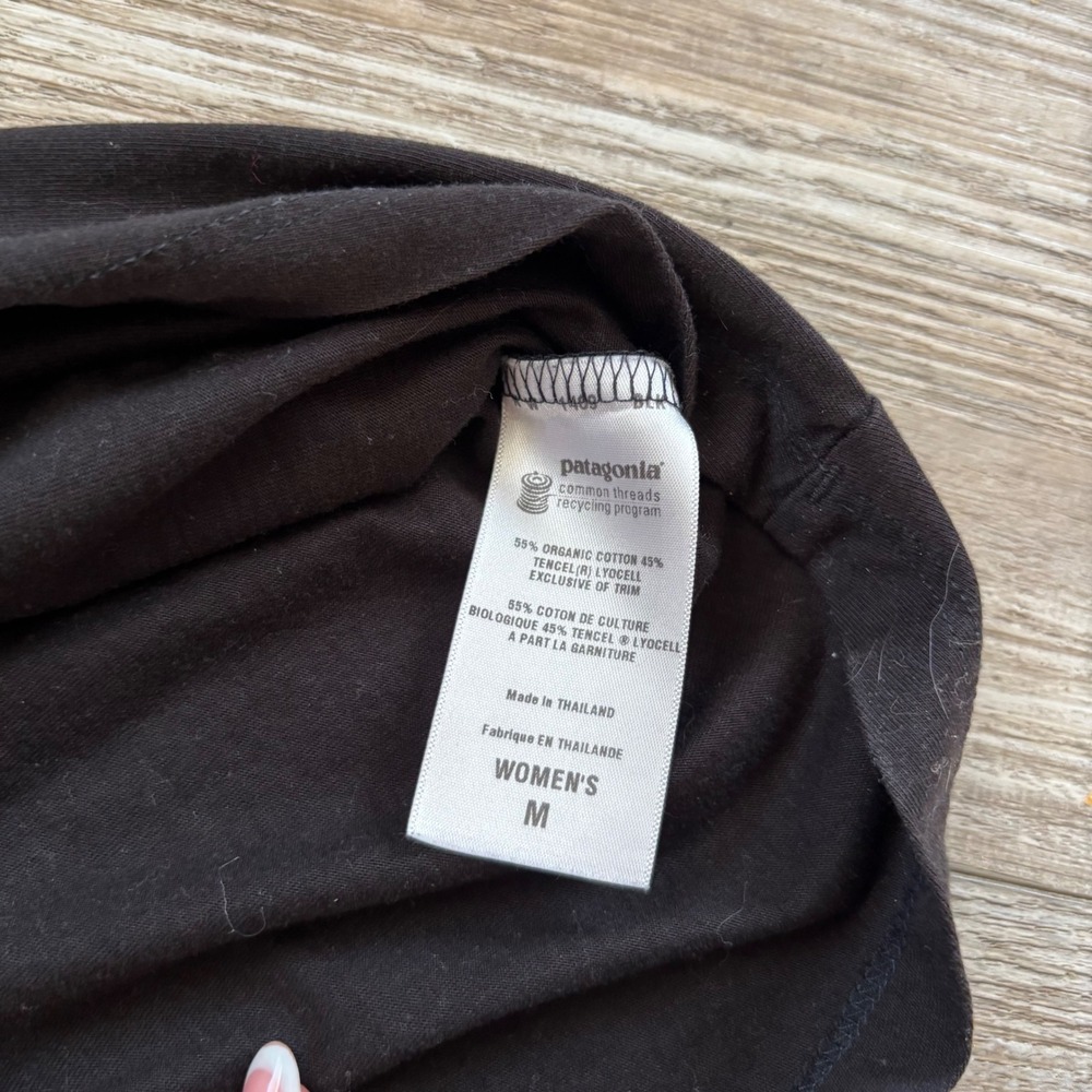Patagonia Kamala Dress Medium Black Organic Cotton Tencel V-Neck  Gorpcore‎ - Picture 6 of 6